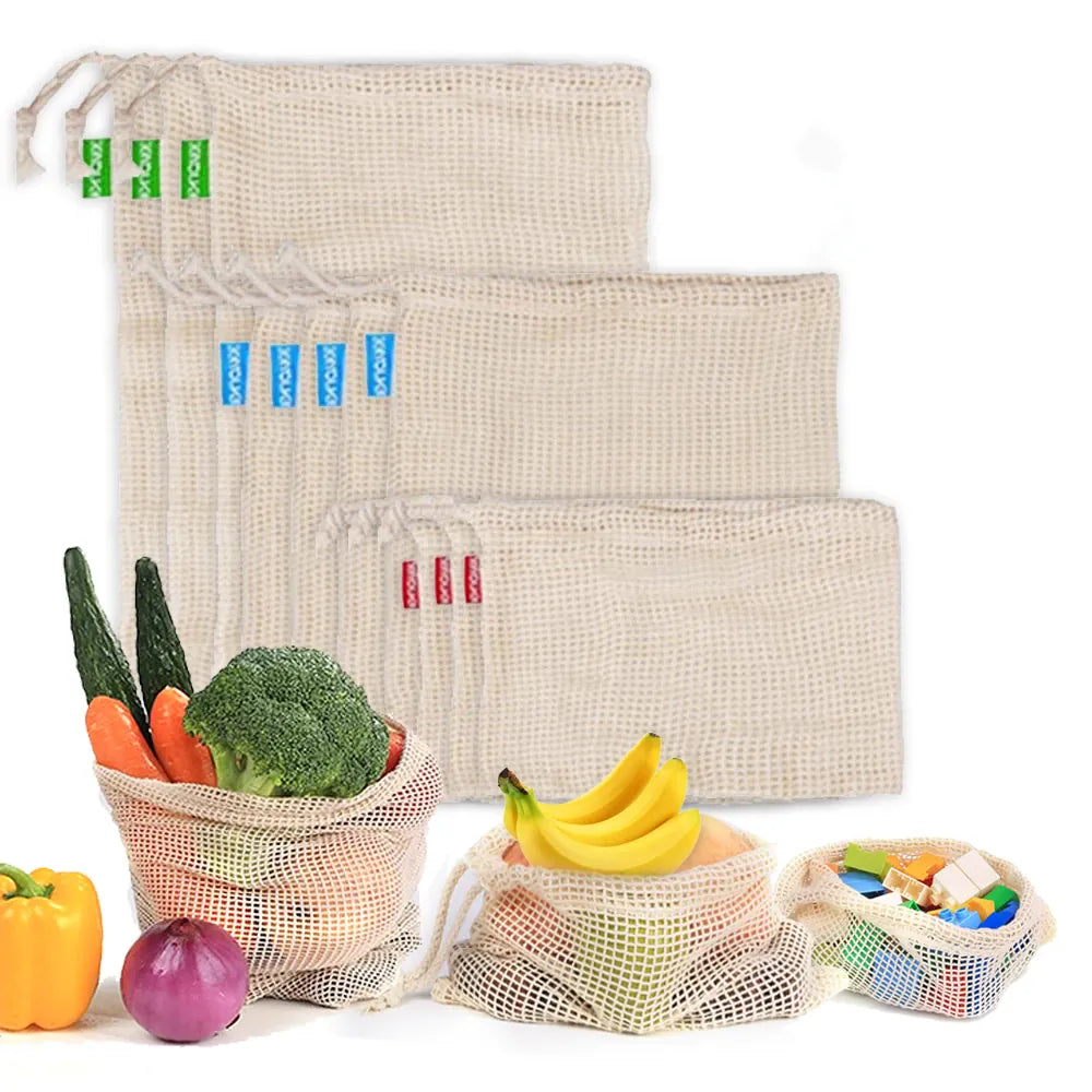 Sacs Filet en Coton Réutilisables - Lot de 5 Pièces Écologiques ssr