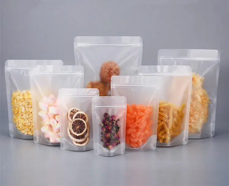 Sachets Zip Alimentaires Matériau Mat Transparent - Lot de 50 pièces 10x15cm