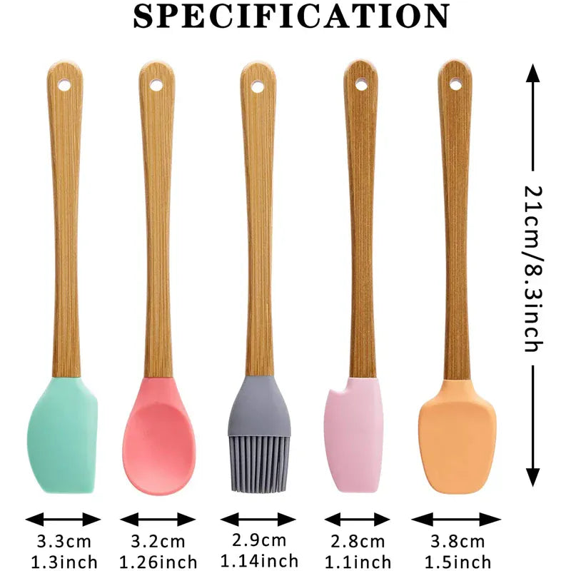 Set Spatules Silicone 5 pièces Résistantes à la Chaleur avec Manche en Bambou spatule en silicone