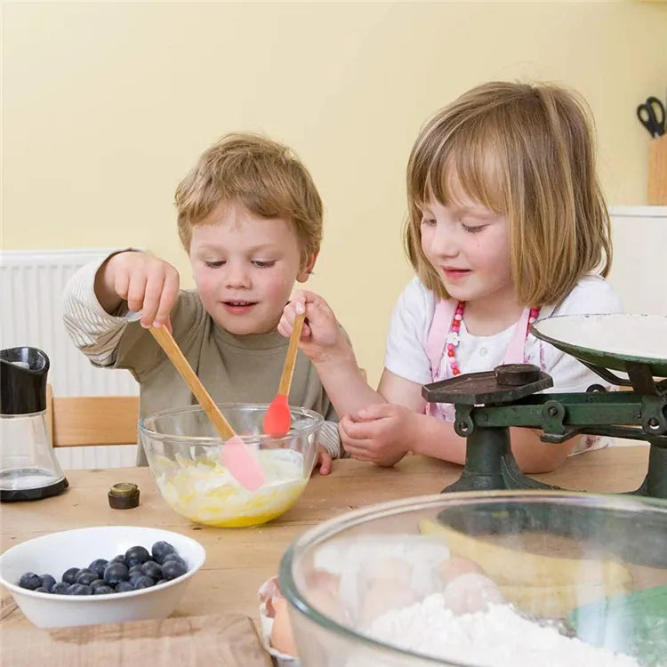 Set Spatules Silicone 5 pièces Résistantes à la Chaleur avec Manche en Bambou spatule en silicone