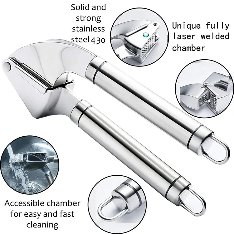 Presse-ail Acier Inoxydable | Kit avec Peeling en Silicone et Brosse Coupe Légumes
