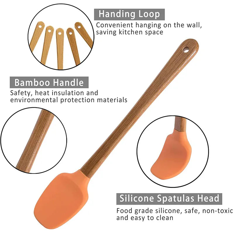 Set Spatules Silicone 5 pièces Résistantes à la Chaleur avec Manche en Bambou spatule en silicone