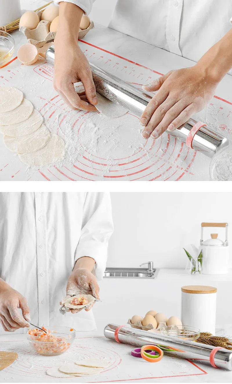 Rouleau à pâtisserie en acier inoxydable avec épaisseurs réglables et tapis en silicone rouleaupatisserie