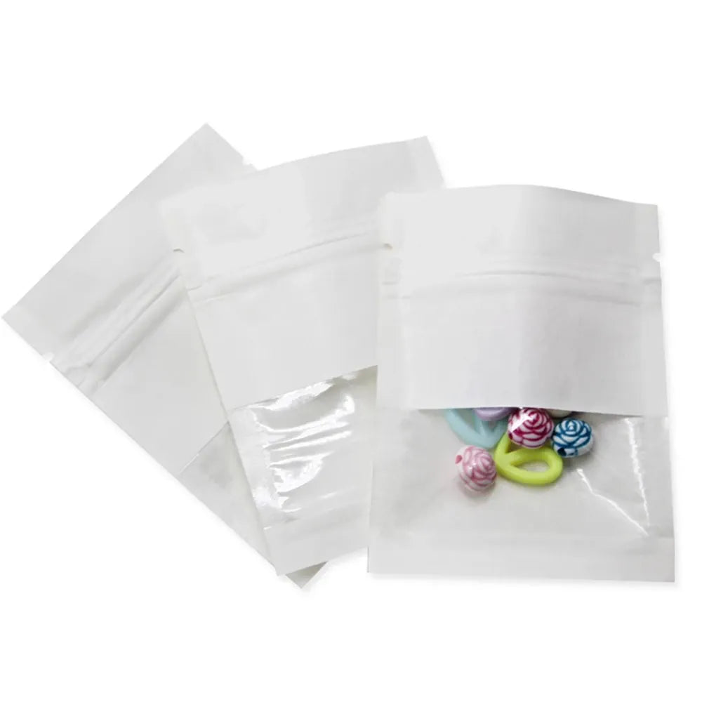 Sachets Kraft Zip avec Fenêtre - Lot de 100 Pièces Auto-Scellants
