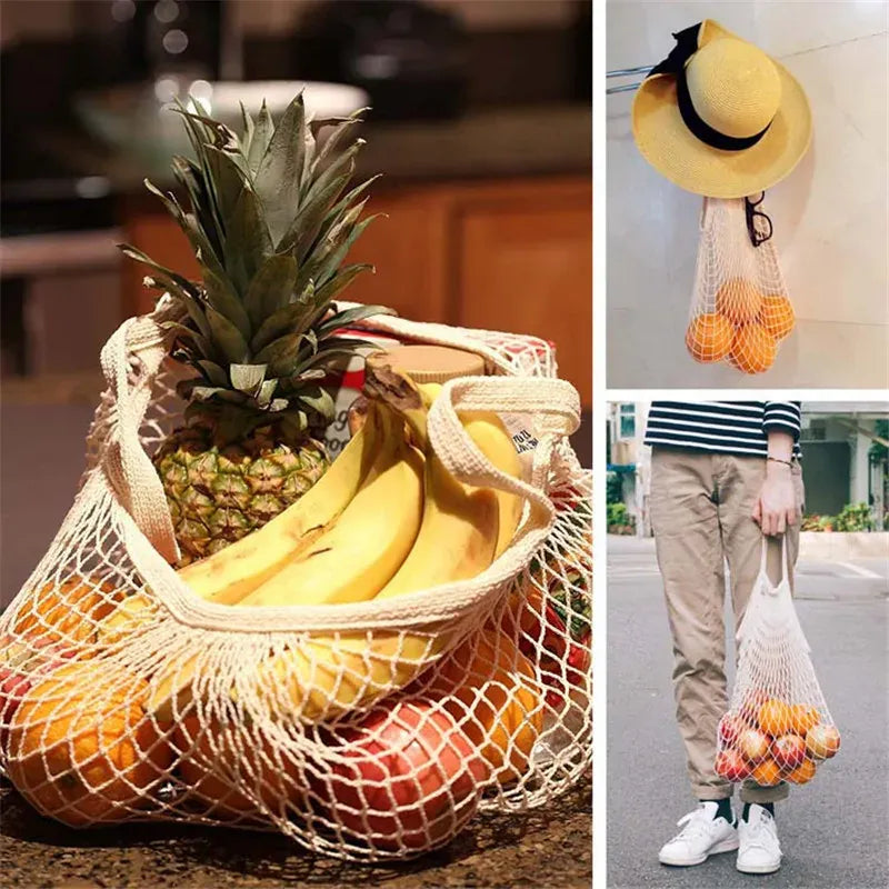 Sacs Filet en Coton Réutilisables - Lot de 5 Pièces Écologiques