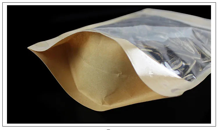 Sachets Kraft Transparente Autoportants - Lot de 50 Pièces
