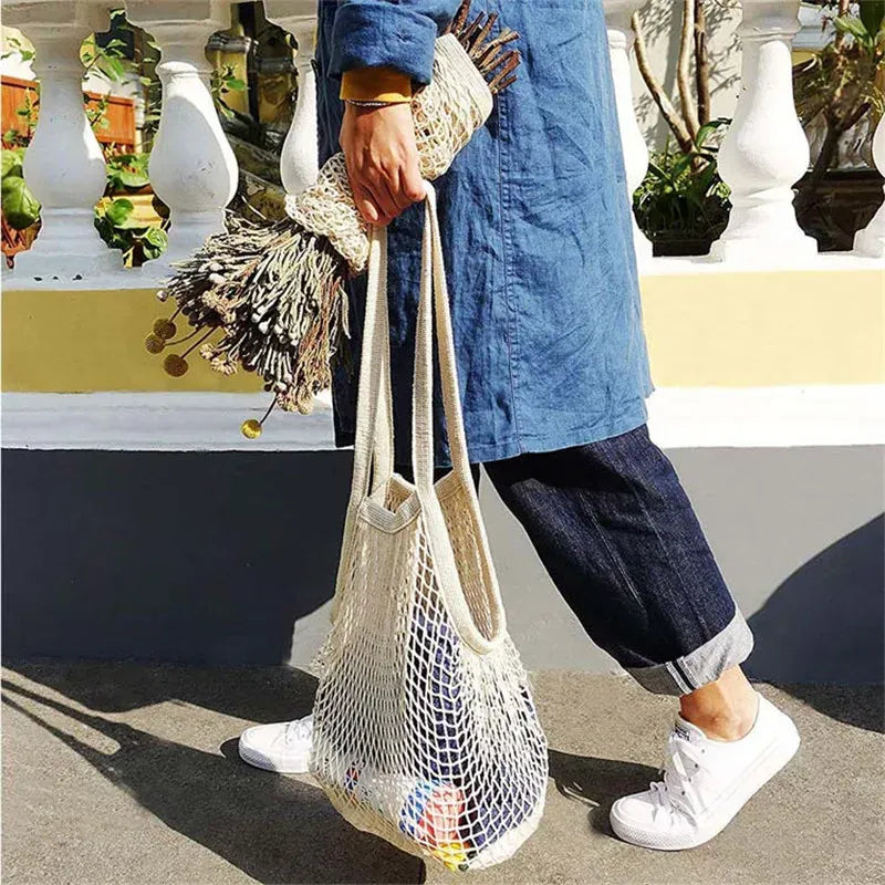Sacs Filet en Coton Réutilisables - Lot de 5 Pièces Écologiques