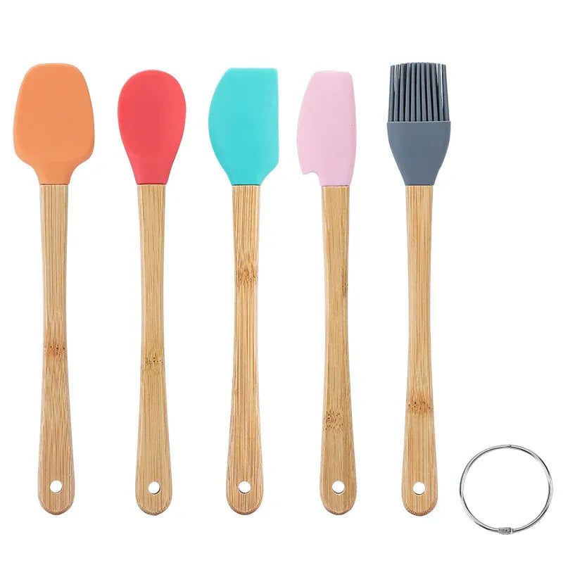Set Spatules Silicone 5 pièces Résistantes à la Chaleur avec Manche en Bambou spatule en silicone