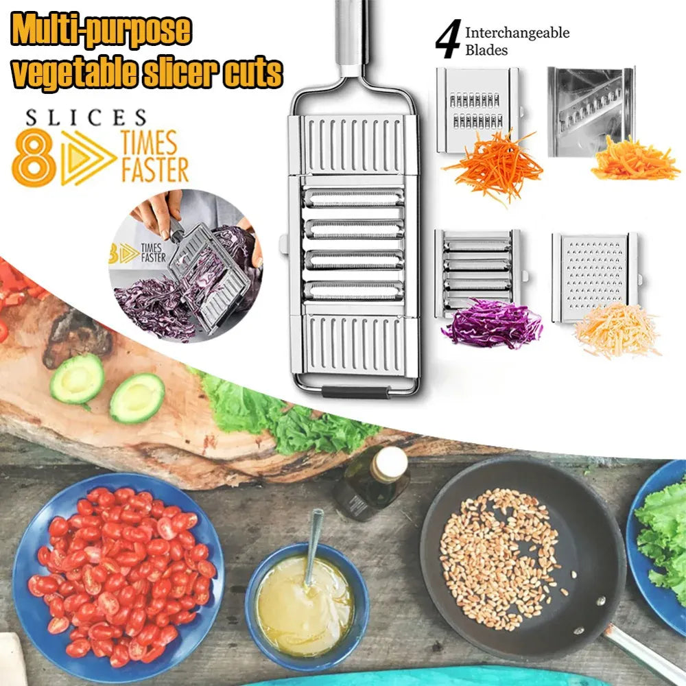 Coupe-légumes Multifonction 4 Lames Inox pour Fruits et Légumes Coupe Légumes
