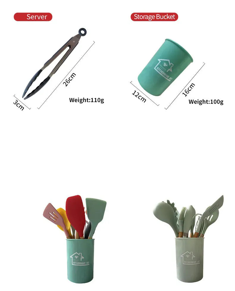 Set Ustensiles Silicone 12 pièces Cuisine | Résistants à la chaleur spatule en silicone