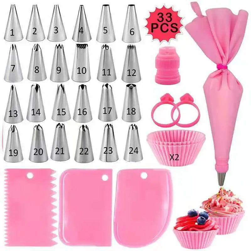 Kit de décoration de gâteaux 33 pièces en acier inoxydable et accessoires douillepoche