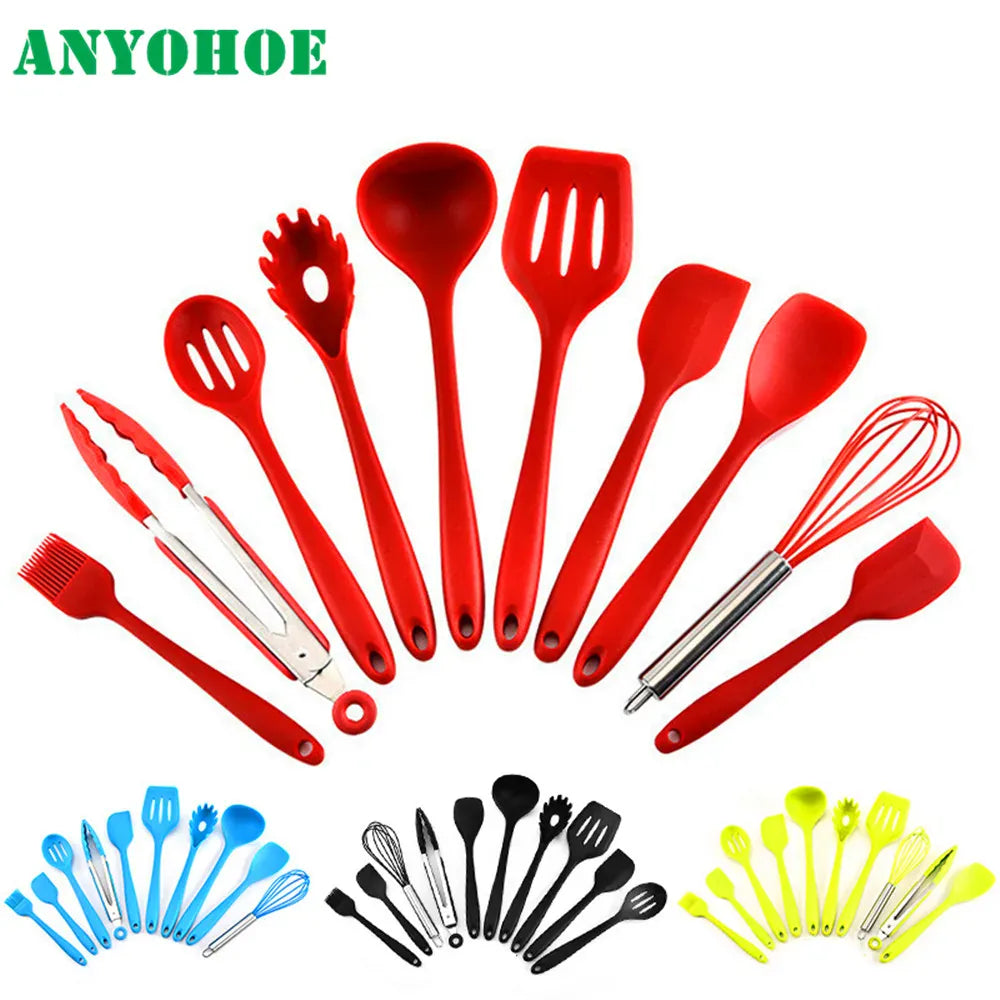 Set Ustensiles Silicone 10 pièces | Non-adhérent et résistant à la chaleur spatule en silicone