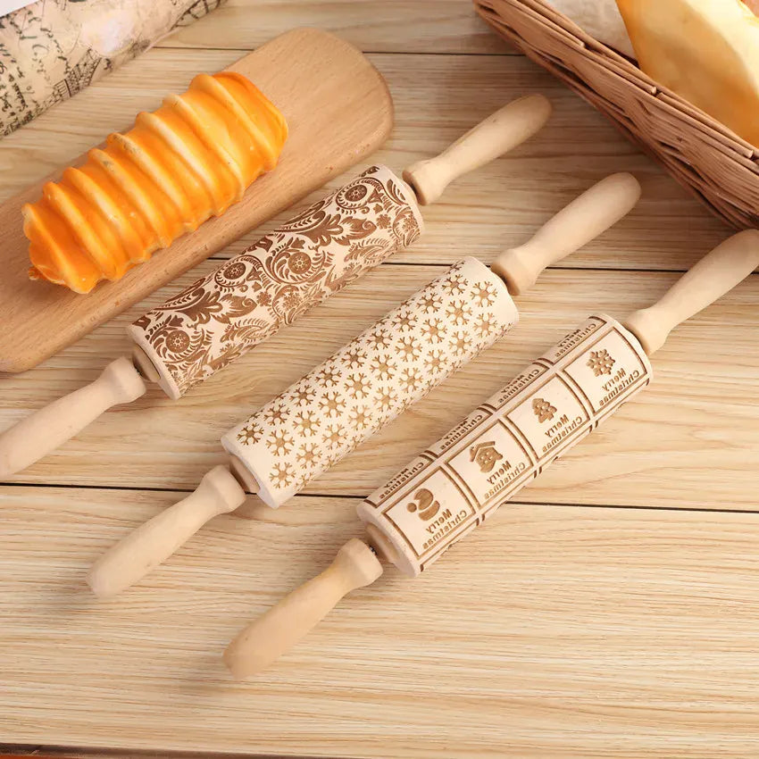 rouleau à pâtisserie en bois gravé pour biscuits et gâteaux - Accessoires de cuisine rouleaupatisserie