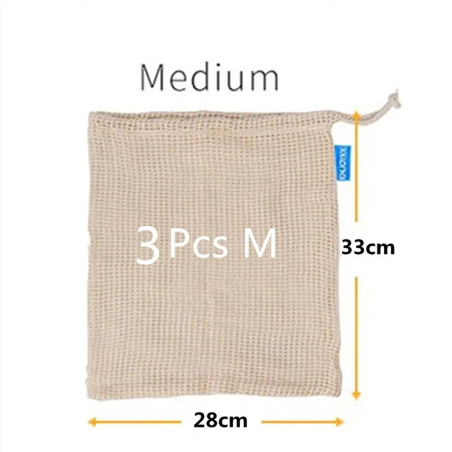 Sacs Filet en Coton Réutilisables - Lot de 5 Pièces Écologiques