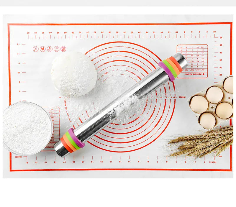 Rouleau à pâtisserie en acier inoxydable avec épaisseurs réglables et tapis en silicone rouleaupatisserie