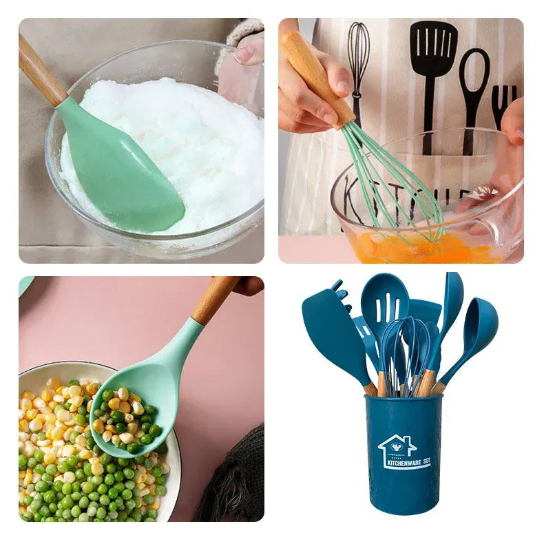 Set Ustensiles Silicone 12 pièces Cuisine | Résistants à la chaleur spatule en silicone