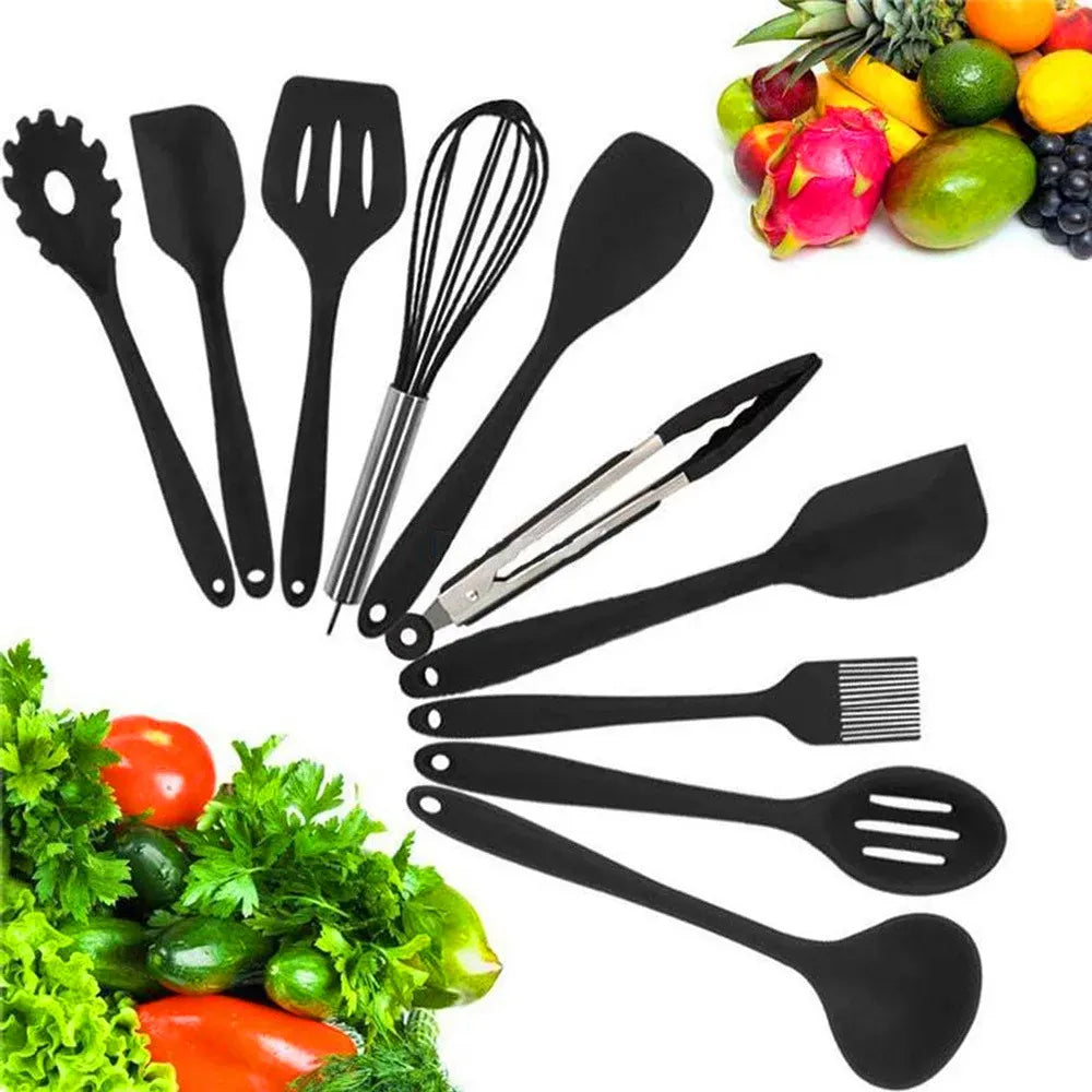 Set Ustensiles Silicone 10 pièces | Non-adhérent et résistant à la chaleur spatule en silicone