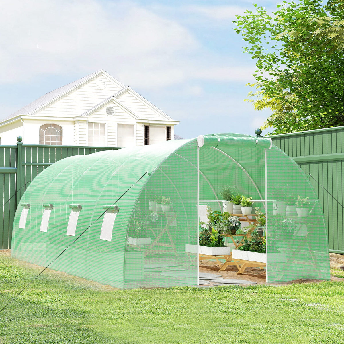 Serre Tunnel de Jardin 18 m² (6 × 3 × 2 m) – 8 Fenêtres, Porte Zippée, Acier Galvanisé & Bâche PE Anti-UV Serre de jardin