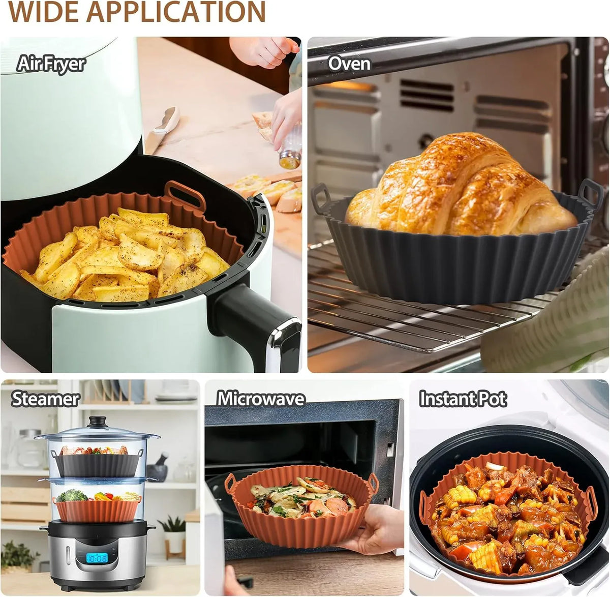 Moule Silicone Réutilisable Air Fryer Rond - Lot de 2 Pièces Air Fryer