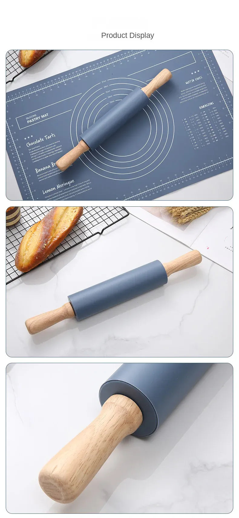 Rouleau à pâtisserie en silicone avec tapis de cuisson anti-adhésif - Idéal pour pâtes pizzas et biscuits rouleaupatisserie