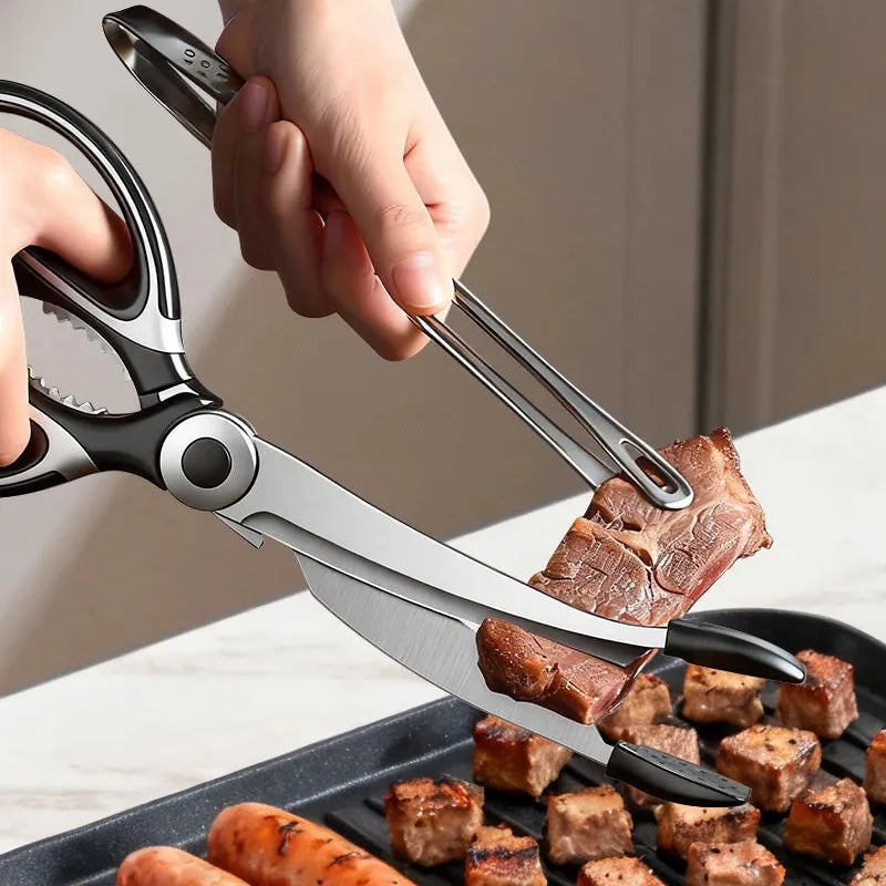 Ciseaux BBQ Multi-Fonctions Inox 304 avec Pince et Brosse Accessoire ciseaux