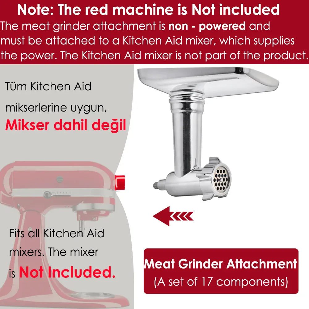 Kit Accessoires Hachoir pour Robot KitchenAid — 17 Pièces, 4 Grilles, 3 Lames + Tubes à Saucisse KitchenAid