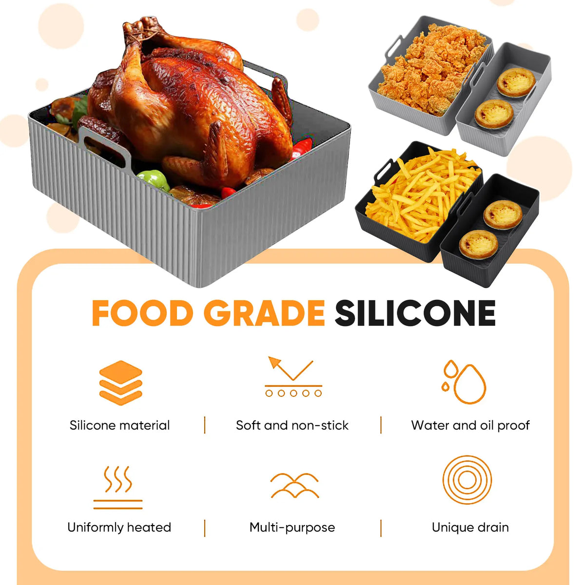 Moule Silicone Air Fryer Réutilisable Lot de 2 Pièces Rectangulaires Air Fryer