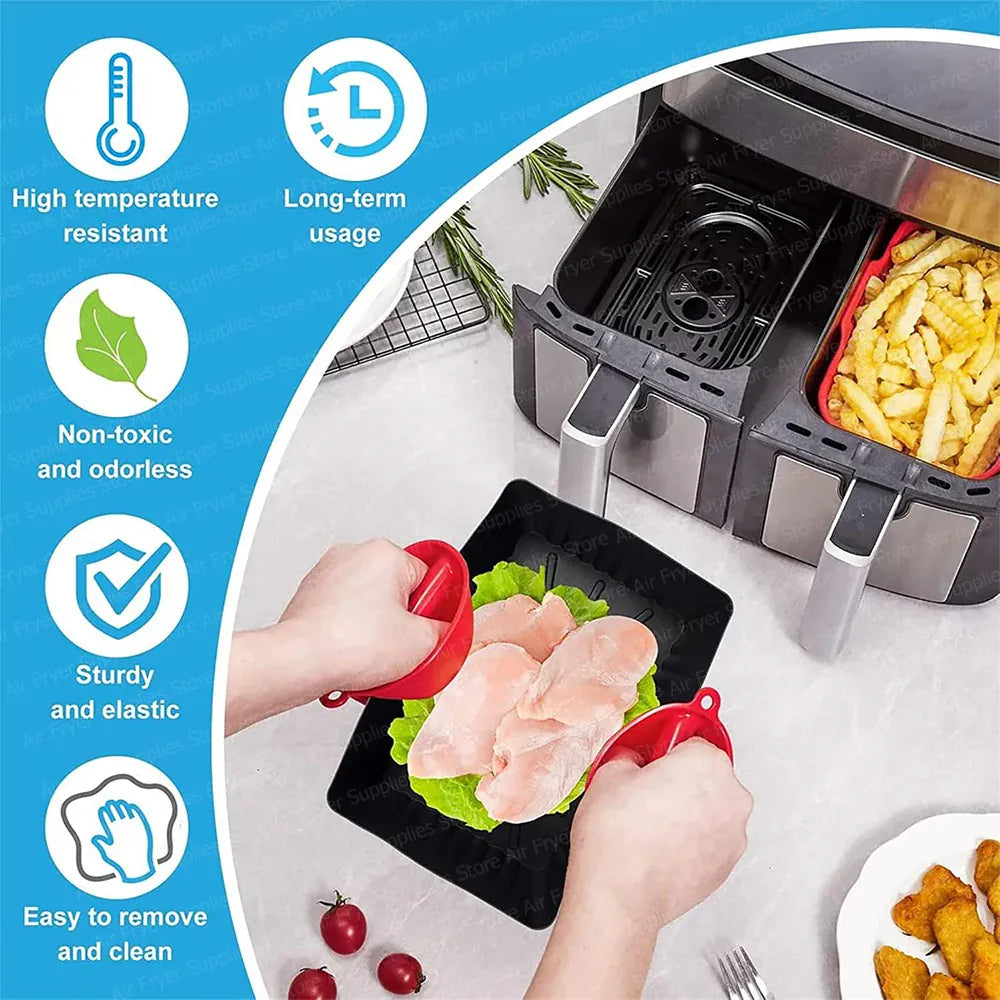 Moule Silicone Réutilisable pour Friteuse Rectangulaire - Lot de 2 Air Fryer