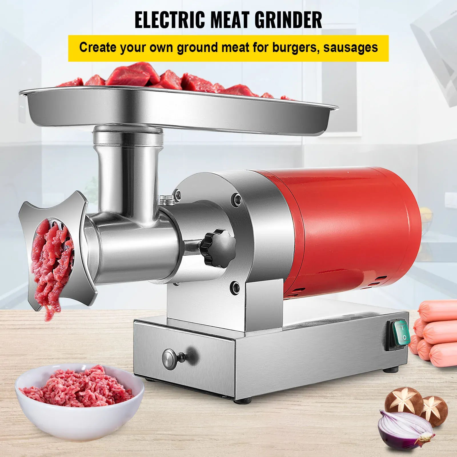 Hachoir à Viande Électrique 1 100 W — 300 kg/h, 2 Plaques + Kit Saucisse Hachoirs à Viande