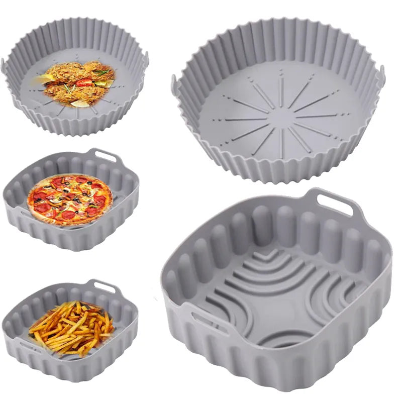 Moule Silicone Réutilisable Air Fryer Rond et Carré - Lot de 2 Pièces Air Fryer