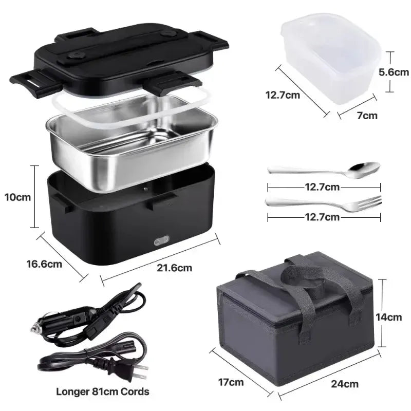 Lunch Box Chauffante Électrique 75 W — Cuve Inox 304 1,8 L — 12 V / 24 V / 220 V avec Sac Isotherme lunchboxchauf