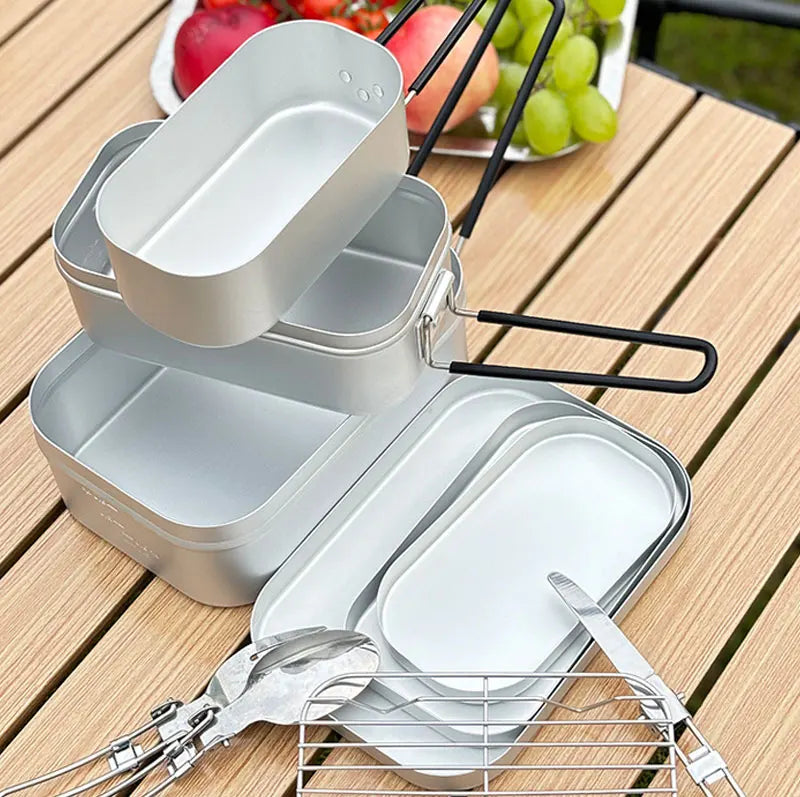 Bento Aluminium 2 Compartiments Pliables pour Camping et Pique-Nique Bento