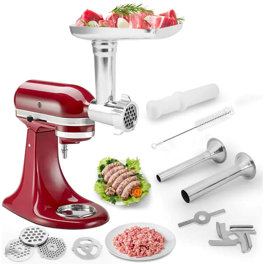 Kit Accessoires Hachoir pour Robot KitchenAid — 17 Pièces, 4 Grilles, 3 Lames + Tubes à Saucisse KitchenAid