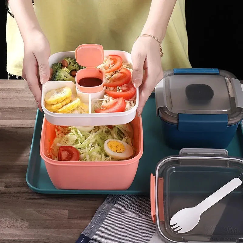 Bento à 2 Étages avec Compartiments Hermétiques - 1000 à 1500ml Bento