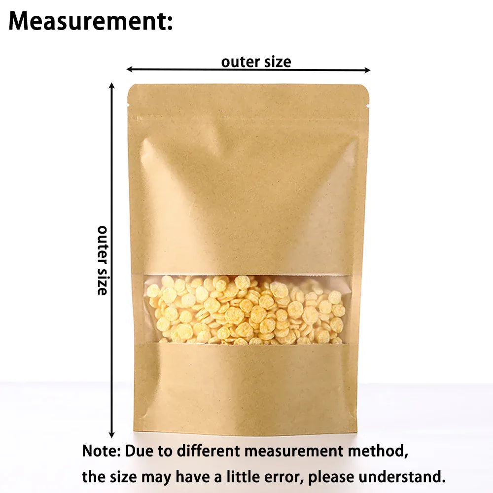 Sachets Kraft avec Fenêtre - Lot de 100 pièces Zippés 10x15cm
