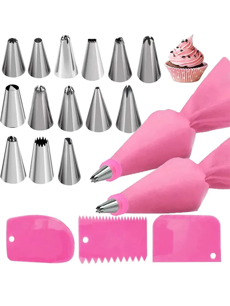 Set d'Outils de Décoration de Gâteaux 27 Pièces - Poche Réutilisable et Douilles en Acier Inox douillepoche