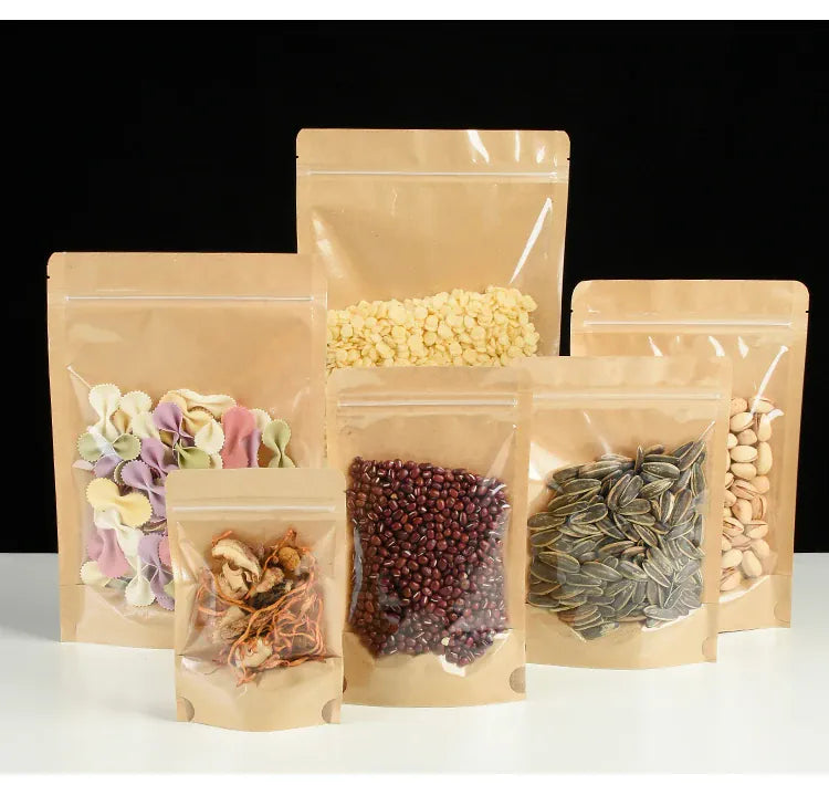 Sachets Kraft Transparente Autoportants - Lot de 50 Pièces