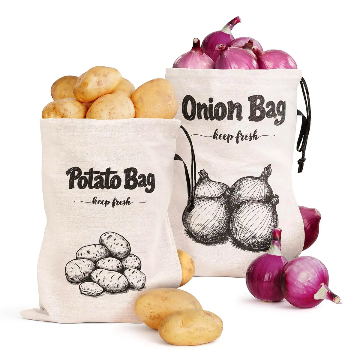 Sacs de conservation pommes de terre et oignons, lot de 2 réutilisables