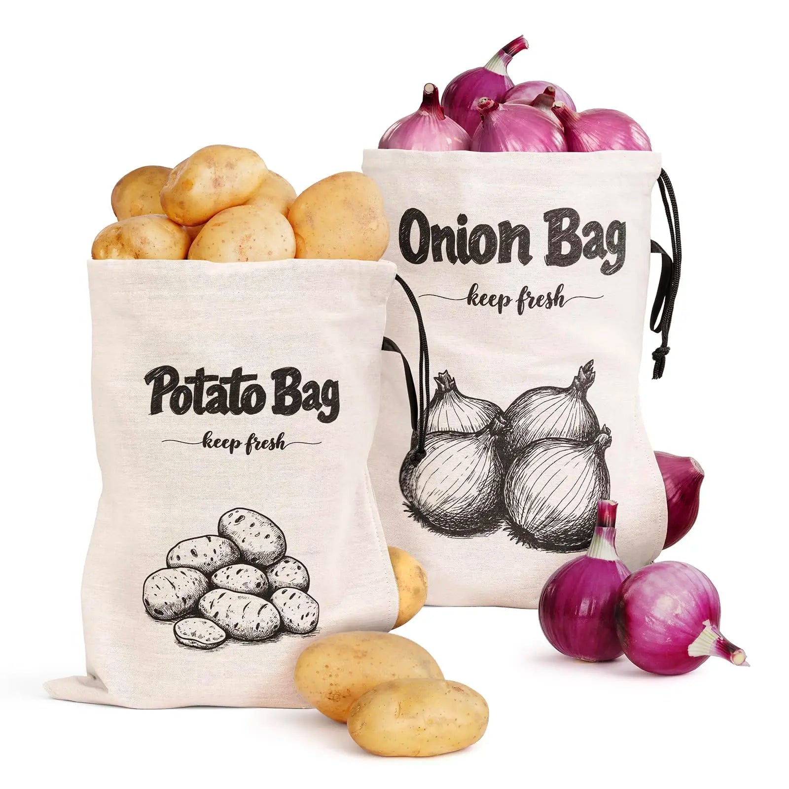 Sacs de conservation pommes de terre et oignons, lot de 2 réutilisables