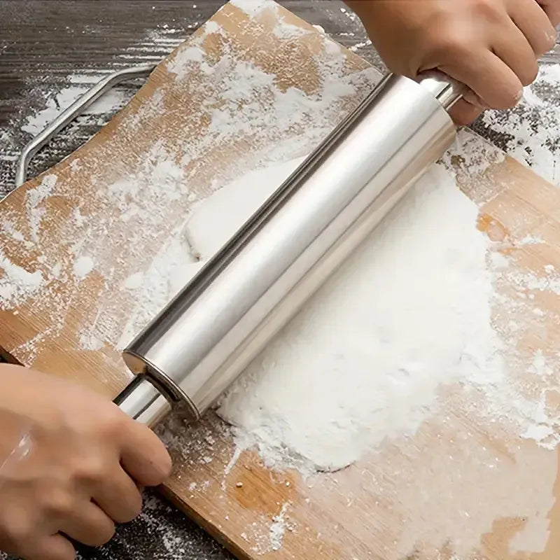 Rouleau à pâtisserie en acier inoxydable épais avec poignées antidérapantes rouleaupatisserie