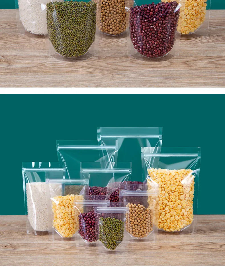 Sachets Zip Alimentaires Transparent 100 pièces Réutilisables
