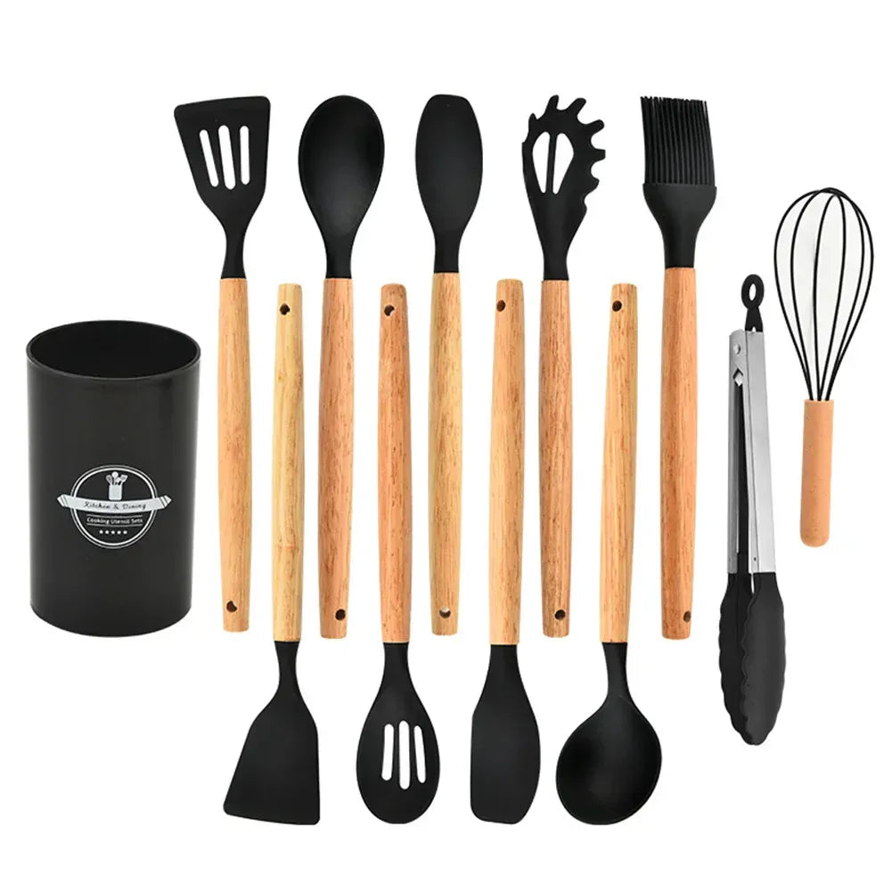Set Ustensiles Silicone 12 Pièces | Résistant à la Chaleur avec Support spatule en silicone