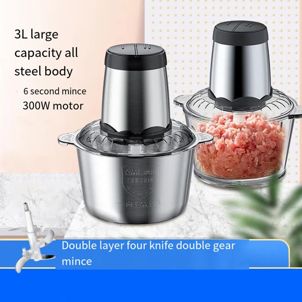 Hachoir Électrique Multifonction Inox 304 — 300 W, 2 L ou 3 L, Double Vitesse hachoir electrique