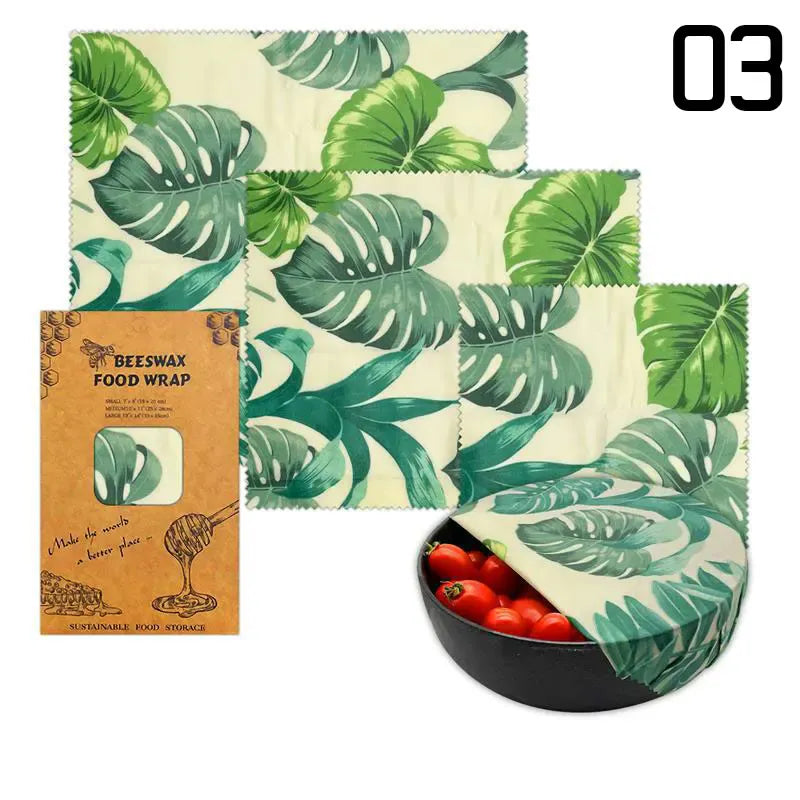 Film Alimentaire Réutilisable Cire d'Abeille Lot de 3 motifs fruités far