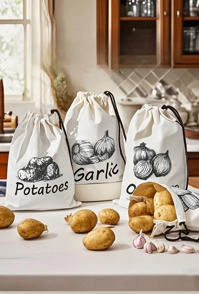 Sacs Conservation Légumes 30x40cm - Lot de 3 avec Cordon de Serrage