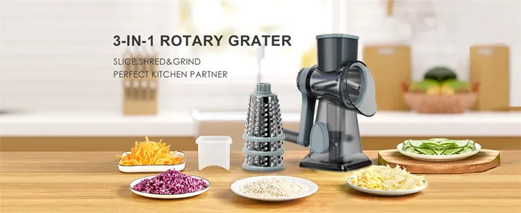 Râpe rotative 3 en 1 avec accessoires pour fromage et légumes Coupe Légumes