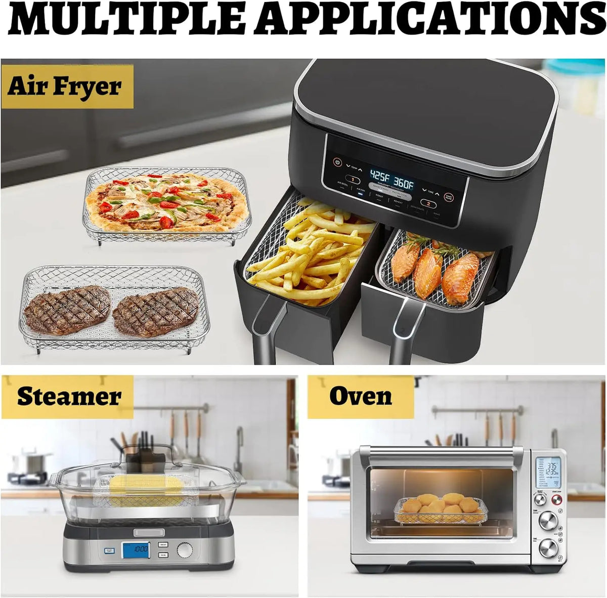 Grille Inox Air Fryer Rectangulaire - Lot de 3 Pièces Air Fryer