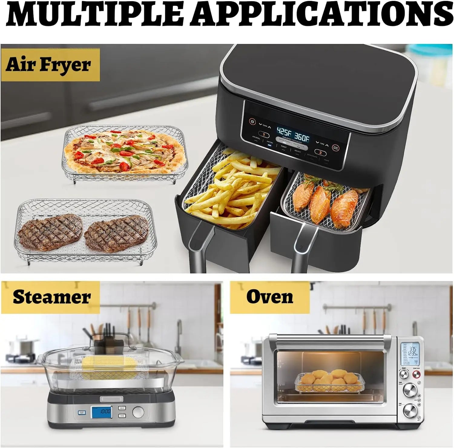 Grille Inox Air Fryer Rectangulaire - Lot de 3 Pièces Air Fryer
