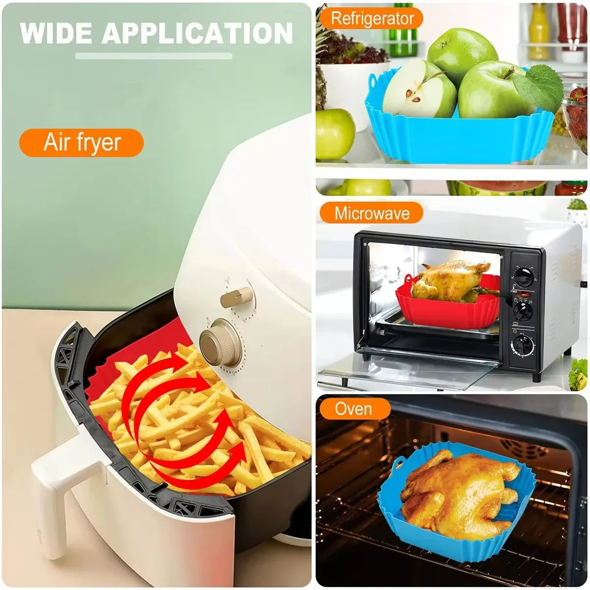 Moule Silicone Réutilisable Air Fryer Carré - Lot de 3 Pièces Air Fryer