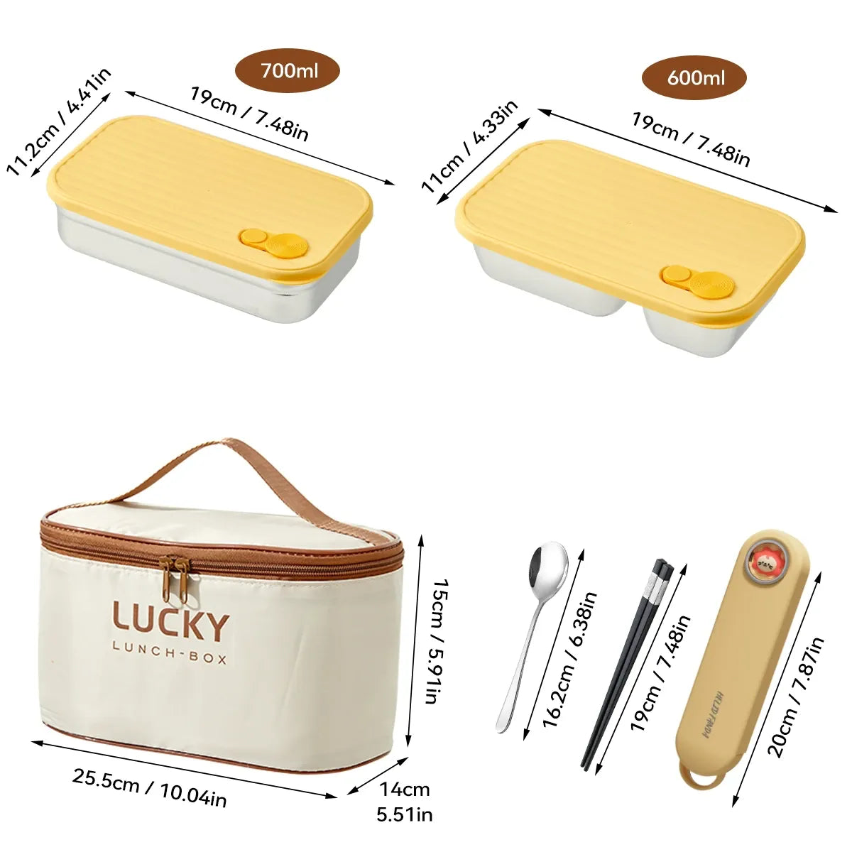 Ensemble Lunch Box Lucky - 700ml Étanche Anti-Fuite Bento